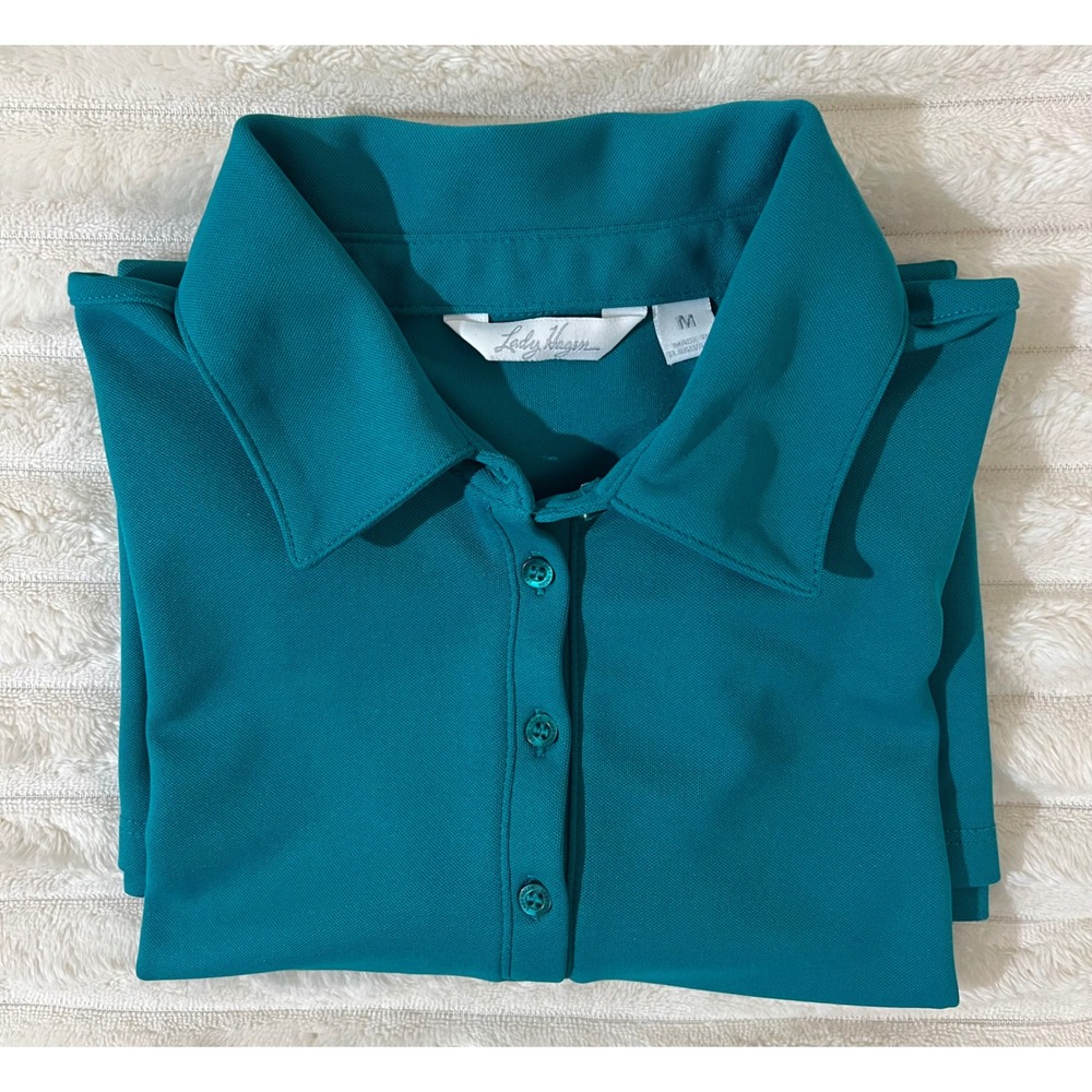 Lady Hagen Womens Teal Green Short Sleeve Golf Polo Shirt Size M Athletic Pique - Picture 11 of 11